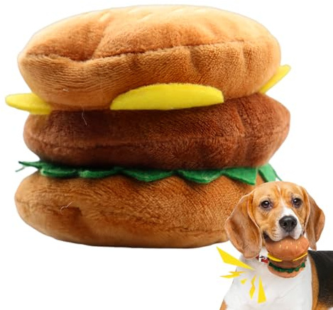 Animale di peluche che squittisce, simpatico giocattolo per cani, giocattolo da mordere con divertenti attività interattive, peluche da masticare, morbido hamburger per incoraggiare una masticazione