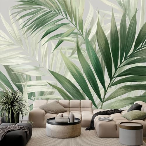 Papier Peint Photo Intissé 250 x 175 cm Photo Murale Feuilles De Palmier Dessinées À La Main 3D Papier Peint Panoramique, Pour Chambre Salon Salle Mur Décoration Plantes En Aquarelle Murale Intissé