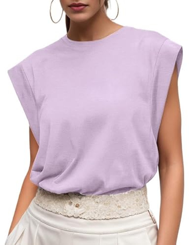 GRECERELLE Womens Cotton T Shirts, Lilac, M