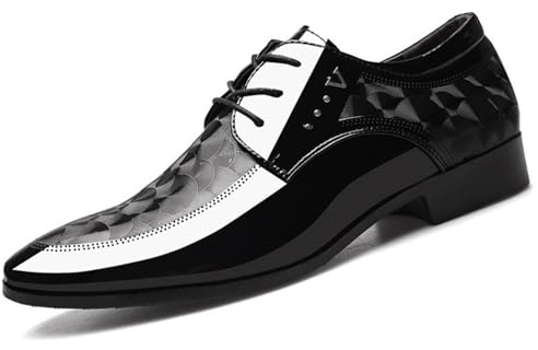 Scarpe Eleganti Uomo Oxford Bicolore Lucide Stringate per Matrimonio Festa Ufficio Cerimonia