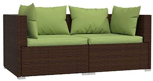 QJBSAVVA 2-Sitzer Gartensofa mit Kissen Braun, Poly Rattan Lounge Sofa Modular, Polyrattan Gartenmöbel Set für Terrasse und Balkon, Wetterfestes Loungesofa Outdoor, 140x70x60,5 cm