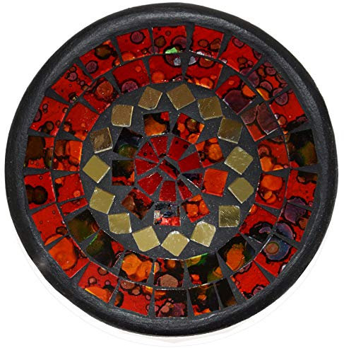 Tazón de Fuente de Mosaico Cuencos de Arcilla Tazón Vidrio Cuenco Decorativo Mosaico de Vidrio Mosaico Piedras de Cristal Decoración Artesanía artística Ton Bol rendondo Espejo S - Rojo, Small