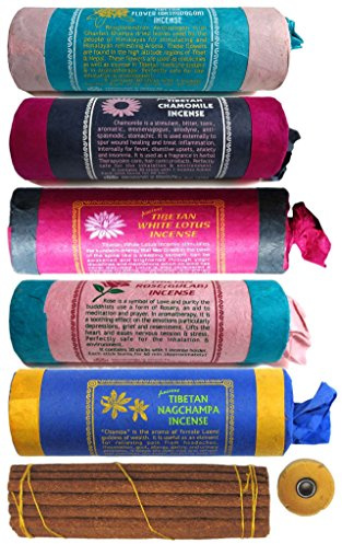 BUDDHAFIGUREN Bastoncini di Incenso Set Tibetan – Nagchampa, Flore Tibetano, Rosa Tibetana, Loto bianco, Camomilla