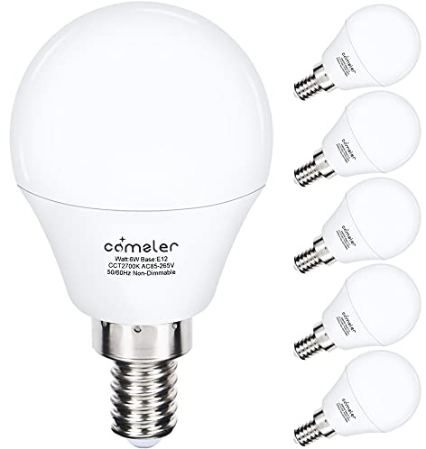 comzler A15 LED Bulbs 60W Equivalent, Warm White 2700K,E12 Small Base LED Round Light Bulb for Ceiling Fan, No Dimmable，Pack of 6