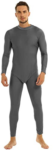 CHICTRY Herren Body Einteiler Sport Langarm Overall Stehkragen Jumpsuit Ganzkörper Turnanzug Mit Reißverschluss Stretch Tanzkleidung Dancewear Grau M