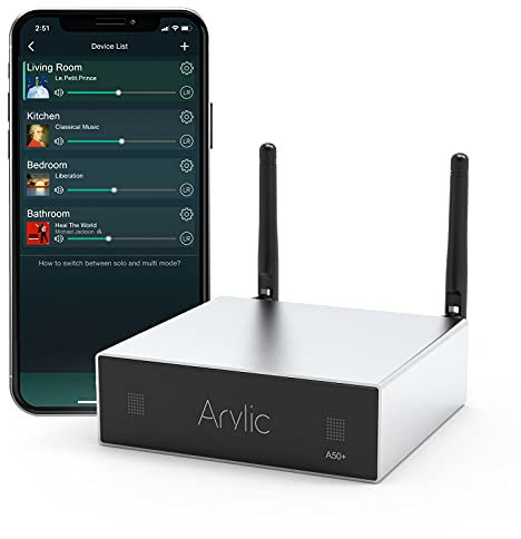 Arylic Up2Stream A50+ Verstärker WiFi & Bluetooth TPA3116, DC/2.0 Stereo Channel, AirPlay DLNA, Multiroom Sync, 24bit 192 kHz HiFi Audio Streaming Integrierter Verstärker für Heimlautsprecher