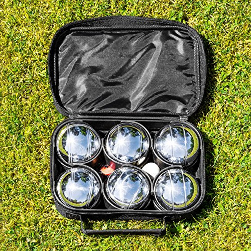 FORZA 6er-Set Boules Set – dieses Set enthält verchromte Boules, Buchse aus Kork, Maßband und eine Tragetasche