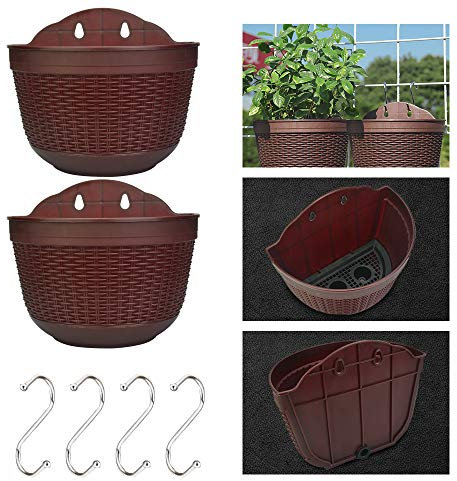 BUZIFU 2 Pezzi Vaso da Fiori Appeso a Parete Fioriera Sospesa in Resina Portavasi da Appendere Giardino Vaso da Fiori Sospeso in Resina per Interni e Esterni Balcone, con 4 Pezzi S Ganci