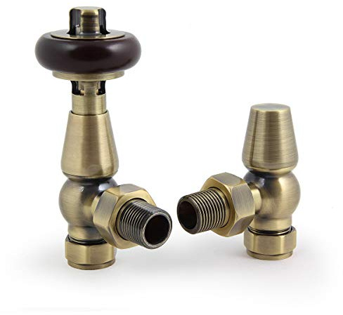 Castrads Windsor Thermostatic Traditional Radiator Valve & Lockshield Set (Antique Brass)