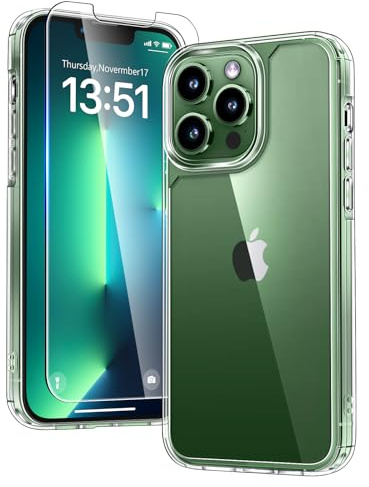 TAURI Coque pour iPhone 13 Pro Max,Transparent | avec Protection D'écran, Anti-Choc Mince et Anti-Chute