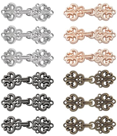 WANDIC Strickjacke-Clips, 12 Paar Vintage Hohle Blumen-Umhang-Verschlüsse Zum Aufnähen von Haken Und Ösen, Umhang-Verschlüsse Für Pullover, Schal, Mischfarben (Nötig zu Nähen)