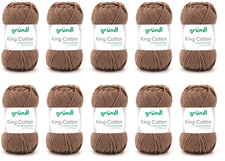 Gründl Wolle King Cotton Baumwolle 10 Knäuel 50 g, teddy | dicke Wolle zum Stricken - Strickgarn - Häkelgarn - 55 % Polyacryl, 45 % Baumwolle - 50 g / 78 m - Nadelstärke 6-7