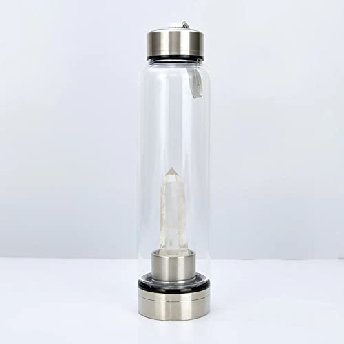 Crystal Water Bottle Healing Crystal Quartz Glass Water Bottle 550Ml Removable Portable Leak Proof Gemstone Bottle Crystal Healing Properties (Color : White Crystal, Size : Steel cover)