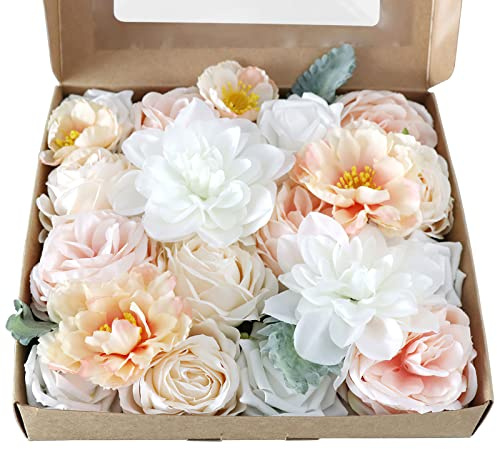 Fouriding Künstliche Blumen, Kunstblumen Gefälschte Combo DIY für Blumenarrangements, Blumensträuße, Hochzeitsdekoration,Zuhause Dekoration (Weiß Puder)