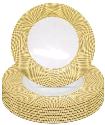 Trimming Shop 33 cm runder Glas-Teller mit goldfarbenem Karomuster, dekorative Dinner-Ladegeräte für Tischdekoration, Hochzeiten, Bankette, Partys, elegantes Geschirr, 6 Stück