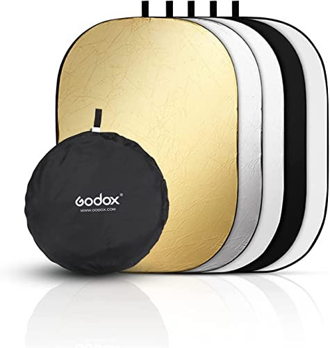 GODOX Collapsible Photography Light Reflector, 5-in-1 Oval Multi Disc Diffuser with Carrying Bag- Gold, Silver, Black, White, Translucent for Photo Studio Outdoor Lighting (150x200cm)