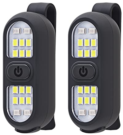 2 Pack Clip on Flashlights, Running Light for Runners Rechargeable Safety Lights for Walking at Night Hands Free Flashlight Portable LED Work Light Warning Flashing Camping Hiking Walking Dog Black