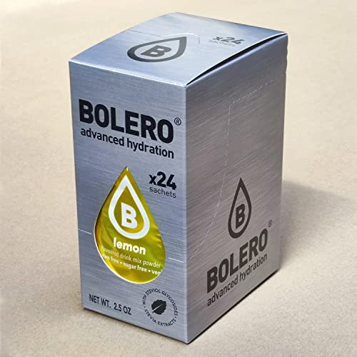 Bolero Drink 24 Bustine 3 gr grammi Sticks Frutta Preparato Polvere Solubile Per Bevanda Fresca in Acqua Prodotto, 72 grammi dolcificato alla stevia (Limone)