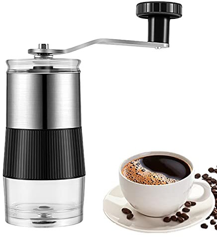 Halatua Molinillo de rebabas de café, molinillo de café con manivela de mano, mango de acero inoxidable y cajón de captura