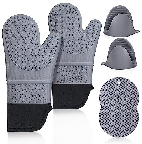 Ofenhandschuhe, Topflappen, Silikon-Set: Kochhandschuhe, hitzebeständig, extra Lange, rutschfeste Backhandschuhe, Küchen-Kochhandschuhe zum Kochen, Backen, Grillen, Männer und Frauen