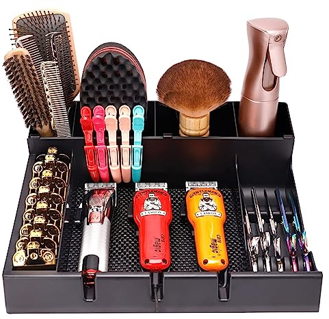 ZIBARBER Barber Clipper Organizer Barber Tools Tray Salon Hairdressing Clipper Scissors Rack Holder Storag Scissors Holder Blade Rack Storage Tray for Clipper Guard Holder (Assemble)