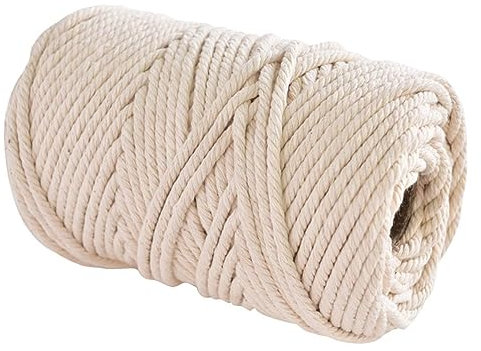 WABMJGW Makramee-Schnur, natürliches Baumwollseil, 300 m, Makramee-Seil, 4 Stränge, gedrehte weiche Baumwollschnur, 3 mm/4/5 mm/6, Heim-DIY-Basteln, Dekoration, Terrassenseil,Beige-4 mm