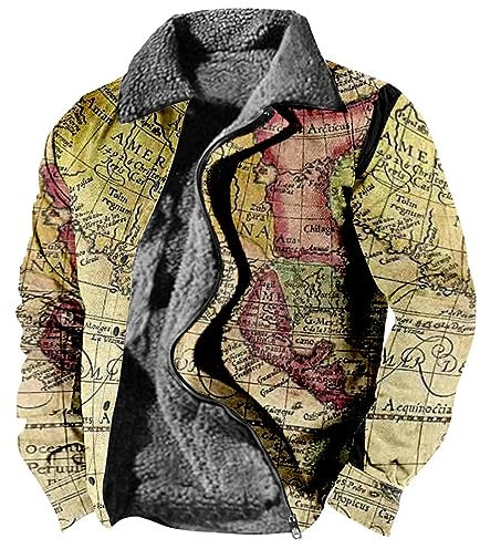 RMBLYfeiye Jagdbekleidung Herren Strickfleecejacke Regen Jacke. Revers Retro Druck Fleecejacke Mit Taschen Zip Up Sweatjacke Thermo Winterjacke Oktoberfest Jacke
