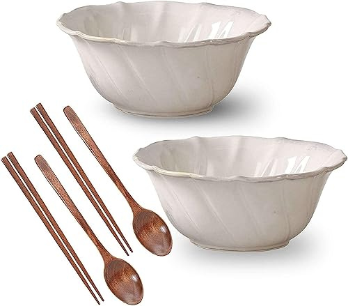 Lot de 2 bols à ramen, saladier, bol à ramen, grands bols pour servir, lot de 2 bols à ramen au design vintage, lot de bols et cuillères Pho, bol à nouilles Udon, bouillie, Punch-600