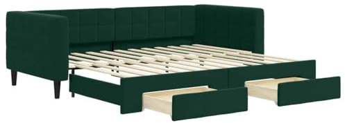 vidaXL Tagesbett Ausziehbar mit Schubladen Dunkelgrün 90x200 cm Samt