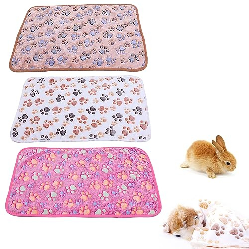 HBINGL 3 Pieces of Pet Mats, Blankets Non-slip Seat Cushions, Pet Soft Dog Blankets, Soft and Warm Pet Blankets, Paw Print Fleece Blanket for Small Medium Pet Dog Cat (White, Coffee, Pink, 40 * 60cm)