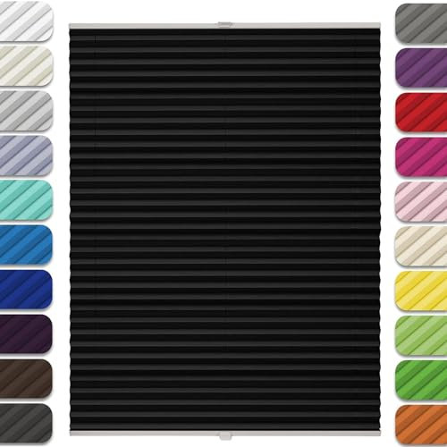 Plissee Klemmfix ohne Bohren 25 x 40 cm Blickdicht Sichtschutz Sonnenschutz lichtundurchlässig Plisseerollo, Inkl Aller Montage-Teile, für Wohnzimmer Fenster&Tür, Schwarz