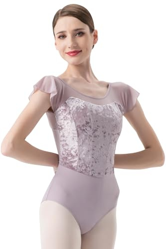 flexdans Damen Ballettanzug, Ballett Trikot Ballettbody Tanz Body Gymnastikanzug Trikot Kurzarm Bodysuit für Erwachsene