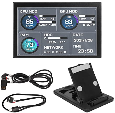 Computer Temp Monitor, Landscape or Portrait 5 Inch Customizable Layout PC Temperature Display for Desktop