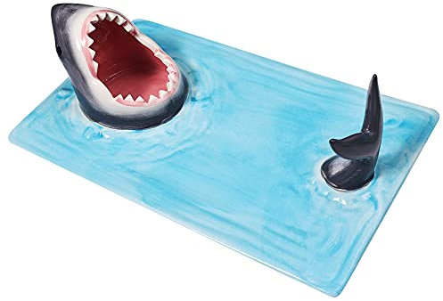 Plato de sushi de tiburón, plato de sushi de cerámica, forma de tiburón, rectangular, tabla de queso, mesa de comedor, decoración de cocina (azul, talla única)