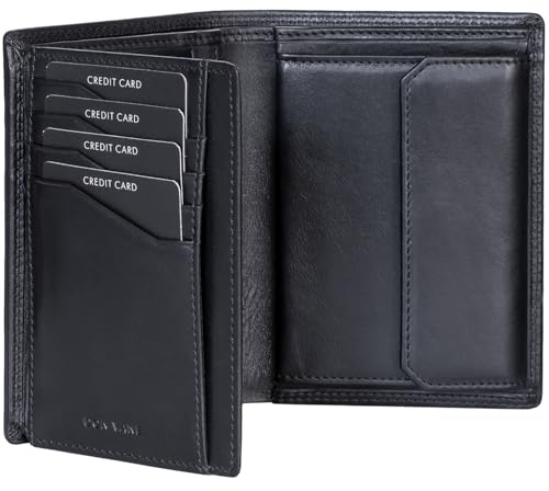 DON VANE Elite Highline - Geldbörse Herren Leder mit RFID Schutz I Großes Portemonnaie 13 Fächer mit Münzfach I Echtleder Geldbeutel Hochformat für Männer I Brieftasche Portmonee Wallet Schwarz