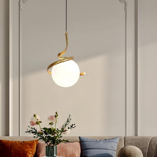 zhxinashu Pendelleuchte mit Glaskugel, Deckenlampe Glas für Schlafzimmer | Pendelleuchte Gold, G9 Leuchtmittel nicht enthalten,2m verstellbares Kabel,Deckenlampe Retro für Wohnzimmer, Esszimmer