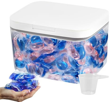 Wscwl Laundry Detergent Container With A Cup - 2.8L Pop Up Laundry Detergent Sheets Storage Box,Clear Large Capacity Container With Lid With Measuring Cup For Laundry