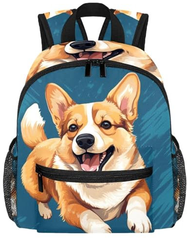 Niedlicher Mini-Rucksack für Jungen und Mädchen, Corgi Hund, blauer Druck, Vorschulrucksäcke für Schule, Kindergarten, Elementar-Kindertasche, für Kinder von 3–8 Jahren, multi, 25.4x10x30 CM/10x4x12