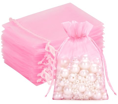 G2PLUS 50PCS Rose Sacs Organza,Sachets Pochettes 10x12cm Cadeau en Organza Sac à Bijoux,Sachets pour Lavande pour Bijoux Cadeaux Bonbons Marriage