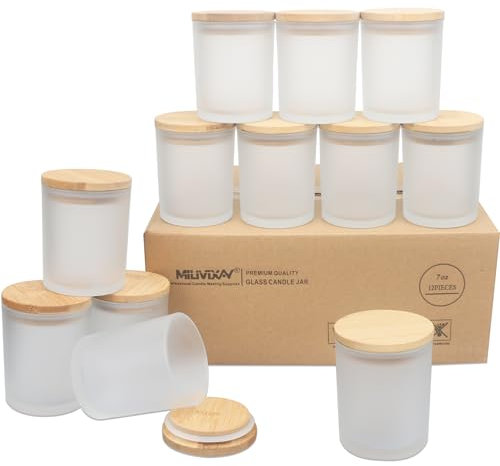 MILIVIXAY 12 Pack 7 OZ Frosted Thick Glass Candle Jars with Lids - Bulk Empty Candle Jars for Making Candles - Spice, Powder Containers.
