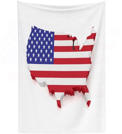 EYLOZS Kuscheldecke flauschig & super weich - hochwertige Fleecedecke auch als Wohndecke,Sofadecke & Wohnzimmer geeignet,Karte der USA 3D mit Flagge auf weißem Hintergrund130x150cm
