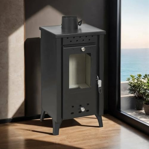 Dmora - Stufa a Legna Dtatarusan, Caminetto a Legna, Focolare a Legna, Stufa Rustica, Made in Italy, 39x33 h74 cm, Nero