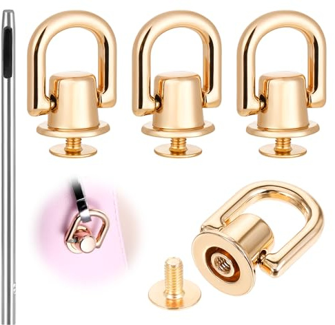 4pcs D Rings for Purse, 360 Degree Rotatable D Rings with 4 Rivets for Leather Crafting and 1 Punch Tool, Crossbody Conversion Kit, Purse Hardware for Leather Crossbody Purse Craft