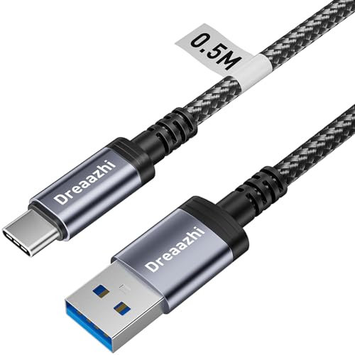 Dreaazhi USB anf USB C Kabel 0.5M, USB 3.1 Gen 2 Kabel Schnelles Laden mit 10 Gbps Datenübertragung, Android Auto Kabel für iPhone 16/15, Galaxy Note 8, S8, S9, S10, Sony XZ, LG V20, HTC, SSD, usw