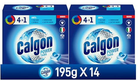 Calgon Power Polvere Anticalcare Lavatrice 4 in 1, 14 Confezioni da 15 tabs di Anticalcare per Lavatrici, 195g x 14, Additivo Lavatrice per una Protezione da Calcare, Sporco e Cattivi Odori