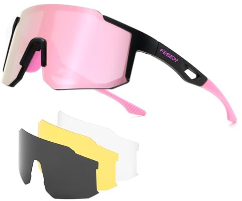 FEISEDY Fahrradbrille Polarisiert Herren Damen Sportbrille B0279 | 4 Wechselgläser, UV400 Schutz für Radfahren Laufen Autofahren