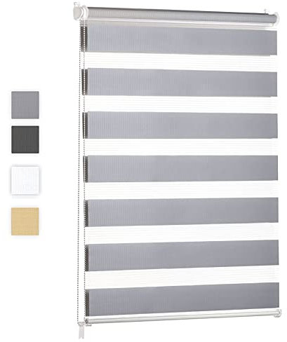 s Fensterrollo, Doppelstoff, wasserdicht, mit Zubehör, für Fenster und Türen, 130 x 200 cm, Hellgrau