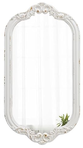 Sintosin Espejos Decorativos de Pared Barroco Blanco 40 x 70 Cm, Espejo Vintage con Marco Madera, Espejo Rectangular para Salón, Dormitorio, Baño, Pasillo, Horizontal o Vertical