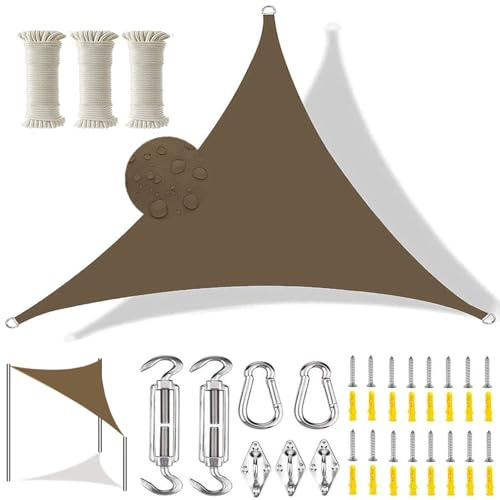 Tenda a Vela Triangolare, Esterno UV 98% Impermeabile Vela ombreggiante,Traspirante Panno Oxford Tenda a Vela per Cortili Giardino terrazza-Brown||5x5x7.1M