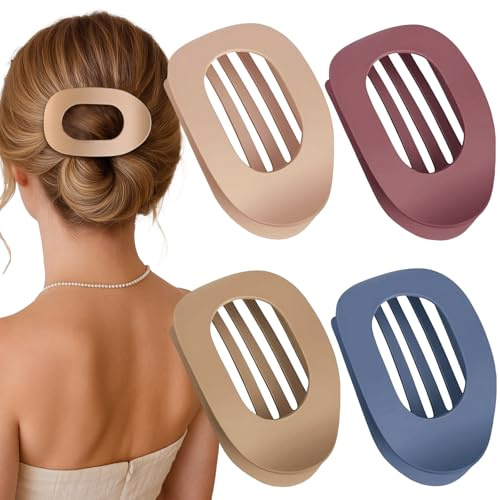 Entenschnabel-Haarspangen für Damen, flache Haarklammer für dicke, lockige, lange, kurze und bequeme, elegante, neutrale, matte mehrfarbige (Creme, Beige, Marineblau, Ziegelrot), rutschfest, starker